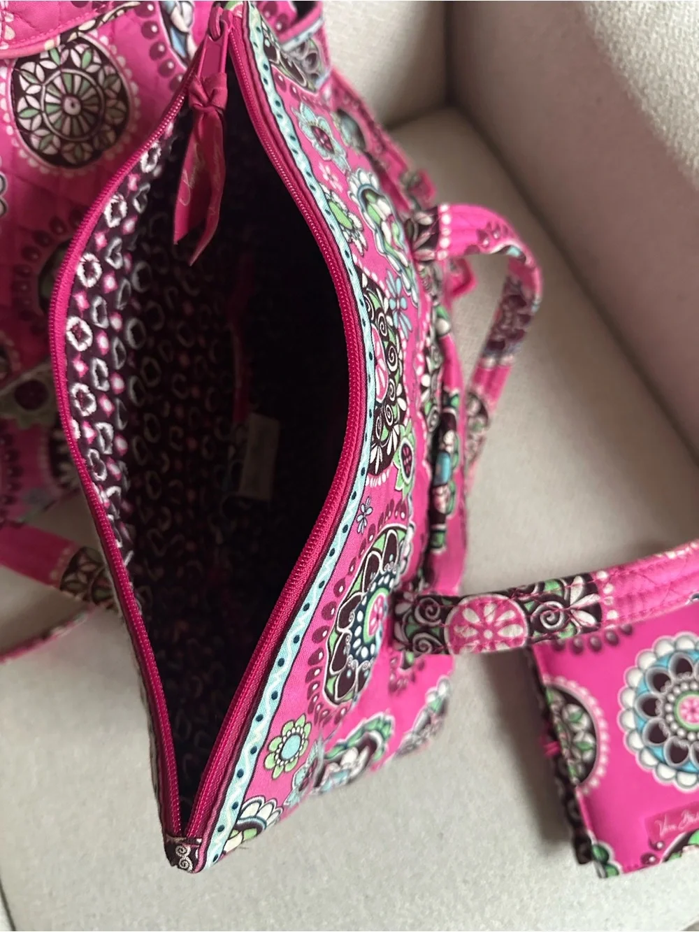 Vera Bradley Pink Quilted Floral Medallion Backpack, Tote & notepad Wallet Set
